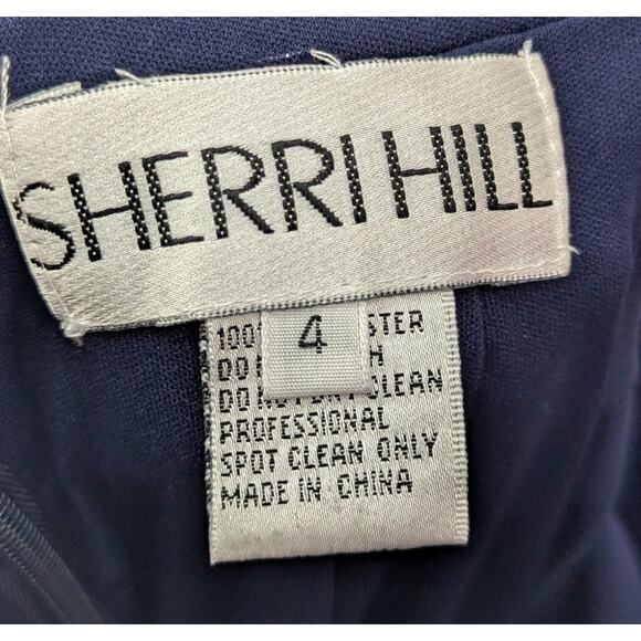 Sherri Hill Navy High Neck Formal Gown Size 4 Slit Dress Floor Length - Picture 4 of 4